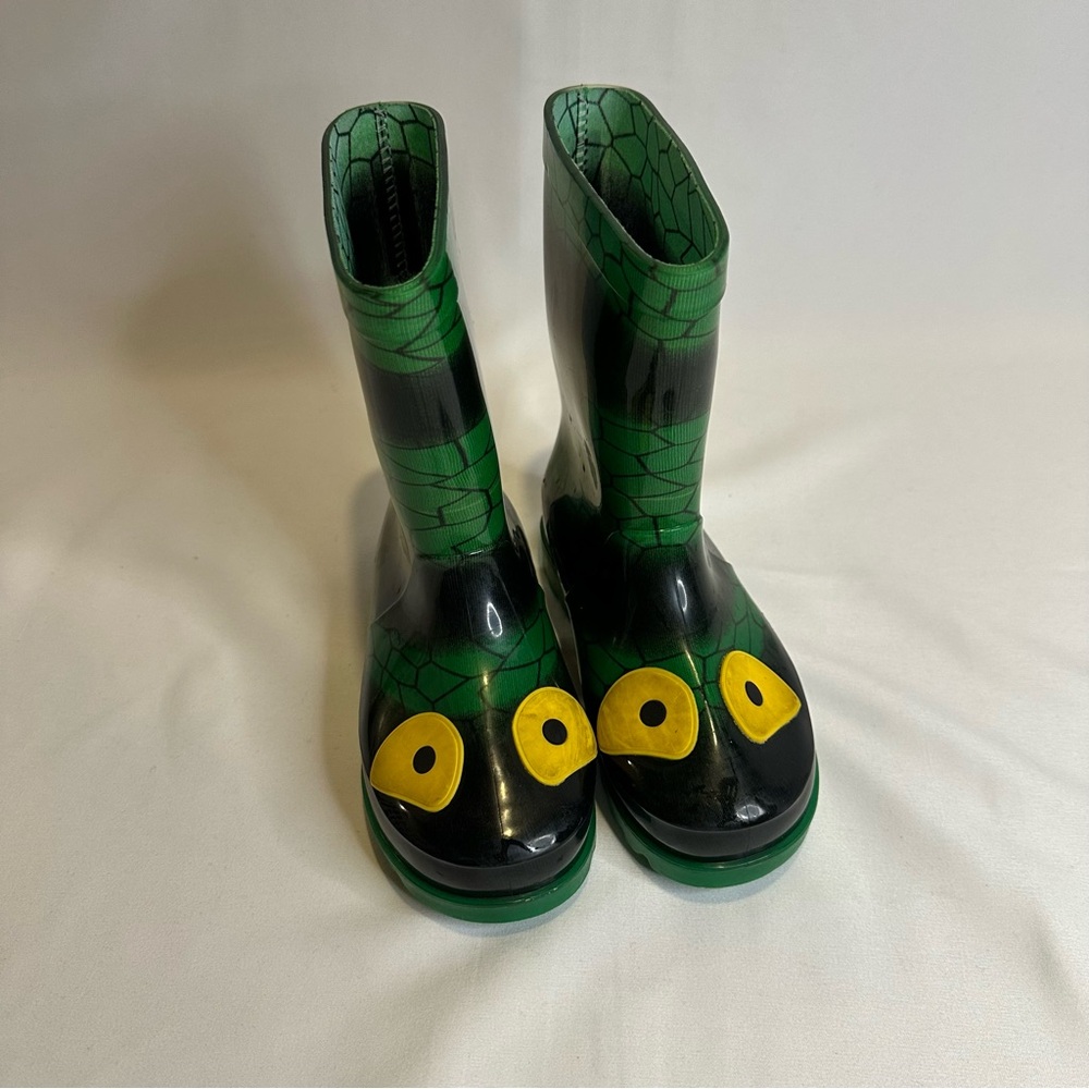 Skechers Kids Green and Black Rain Boots S-Light Dinosaur w/ working lights 10